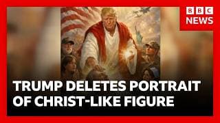 Trump deletes portrait as Jesus Christ figure - after feud with Pope over Iran | BBC News